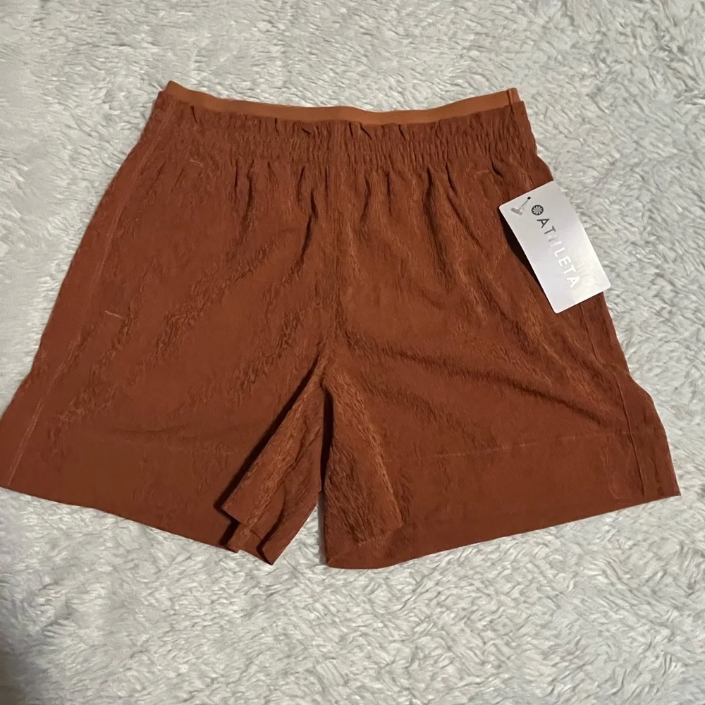 ATHLETA Rust-brown Pull On Zipped Pockets Stretchy Waist Eco Shorts Size 4